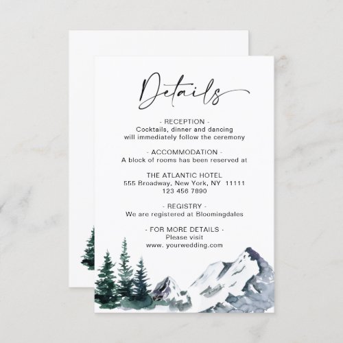 Elegant Watercolor Mountain Details Enclosure Card