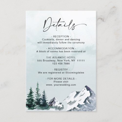 Elegant Watercolor Mountain Forest Details  Enclosure Card