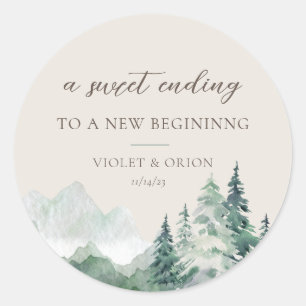 Elegant Watercolor Mountain Wedding Favor Stickers