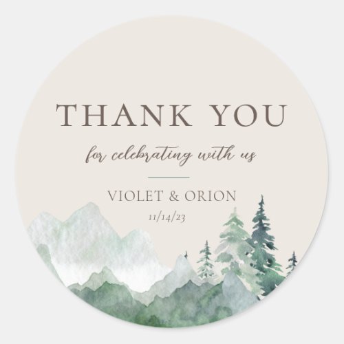 Elegant Watercolor Mountain Wedding Favor Stickers