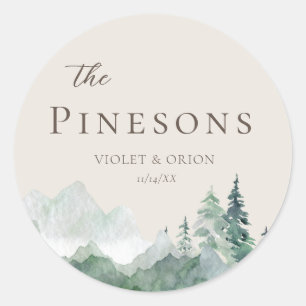 Elegant Watercolor Mountain Wedding Favor Stickers