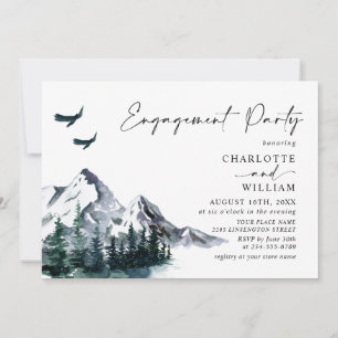 Elegant Watercolor Mountains Engagement Party Invitation