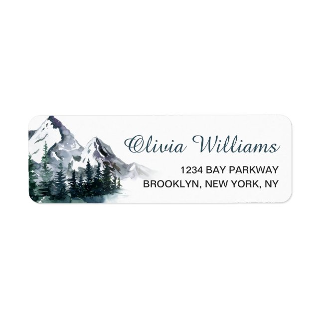 Elegant Watercolor Mountains Forest Landscape Labe Label (Front)