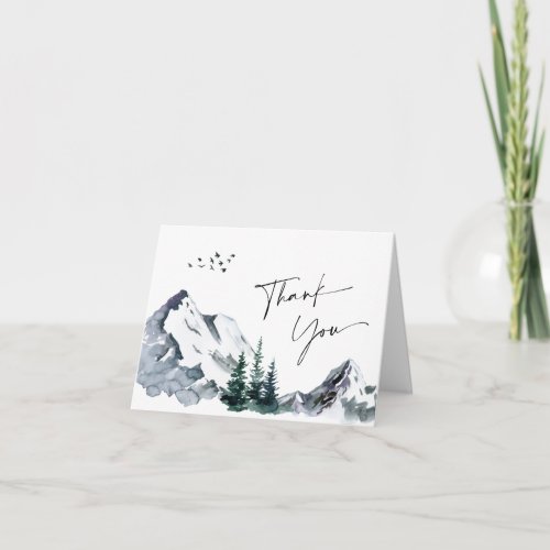 Elegant Watercolor Mountains Forest QR code Thank You Card