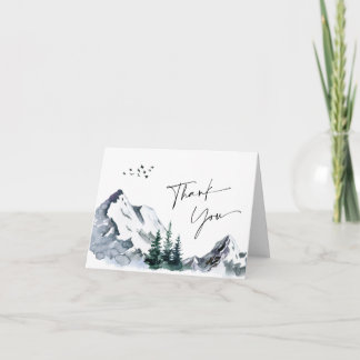 Elegant Watercolor Mountains Forest Thank You Card