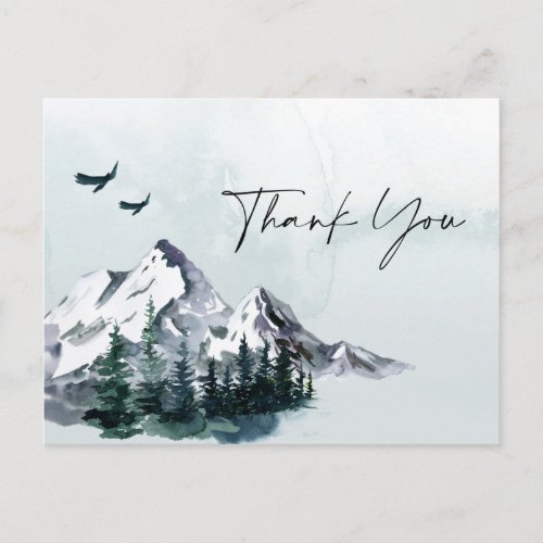 Elegant Watercolor Mountains Forest Thank You  Postcard