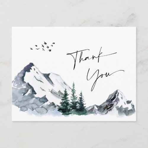 Elegant Watercolor Mountains Forest Thank You  Postcard