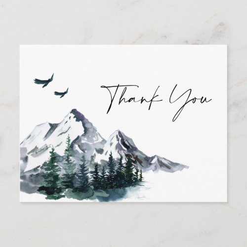 Elegant Watercolor Mountains Forest Thank You  Postcard