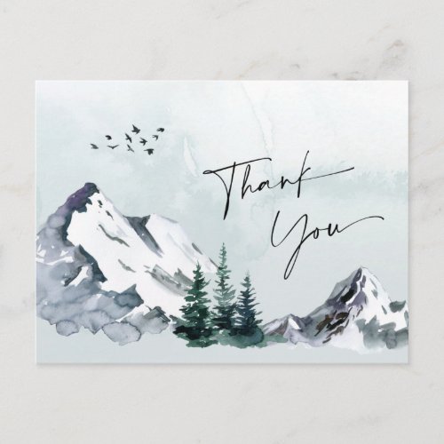 Elegant Watercolor Mountains Forest Thank You  Postcard