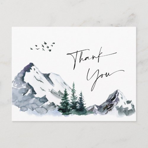 Elegant Watercolor Mountains Forest Thank You QR Postcard