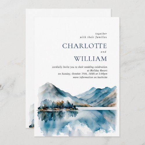 Elegant Watercolor Mountains Forest Wedding Invitation