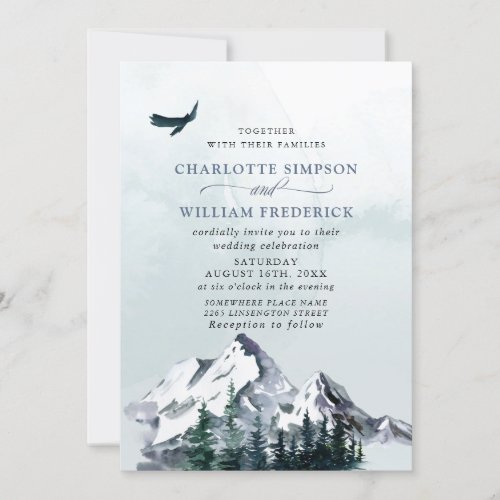 Elegant Watercolor Mountains Forest Wedding  Invitation