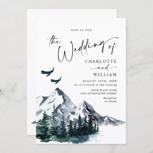 Elegant Watercolor Mountains Forest Wedding  Invitation