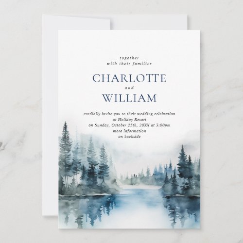 Elegant Watercolor Mountains Forest Wedding Invitation