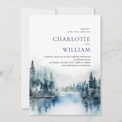 Elegant Watercolor Mountains Forest Wedding Invitation