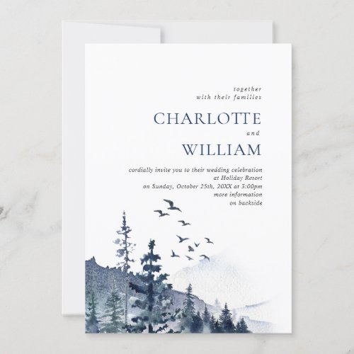 Elegant Watercolor Mountains Forest Wedding Invitation