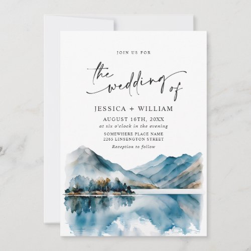 Elegant Watercolor Mountains Forest Wedding Invitation