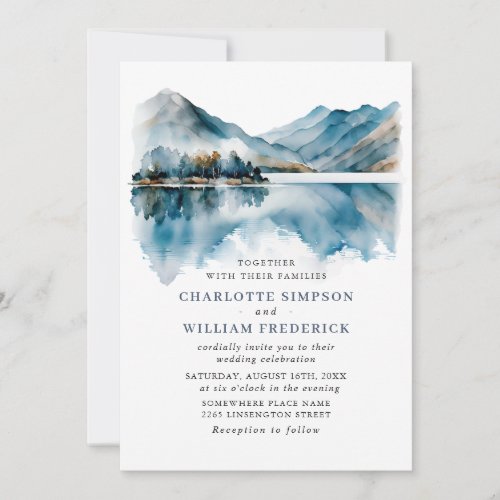 Elegant Watercolor Mountains Forest Wedding Invitation