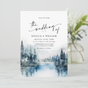 Elegant Watercolor Mountains Forest Wedding Invitation