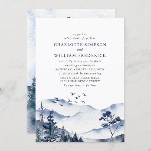 Elegant Watercolor Mountains Forest Wedding Invitation