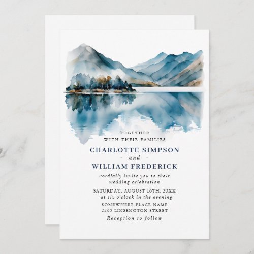 Elegant Watercolor Mountains Forest Wedding Invitation