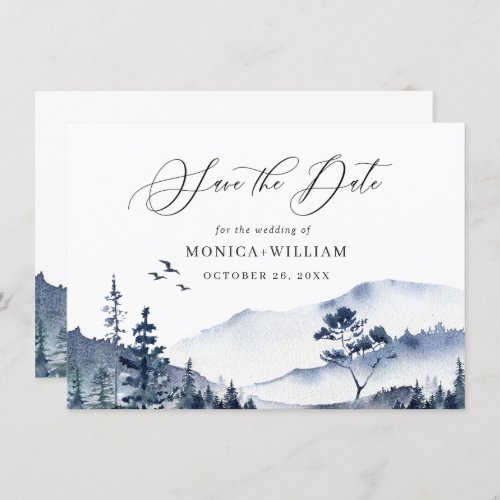 Elegant Watercolor Mountains Forest Wedding QR Save The Date