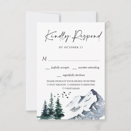 Elegant Watercolor Mountains Forest Wedding  RSVP 