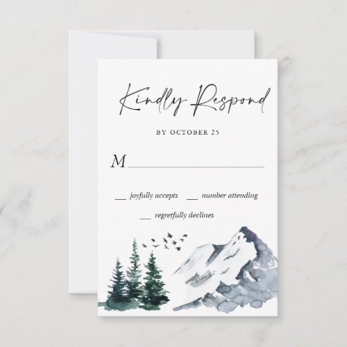 Elegant Watercolor Mountains Forest Wedding  RSVP 