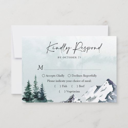 Elegant Watercolor Mountains Forest Wedding  RSVP Card