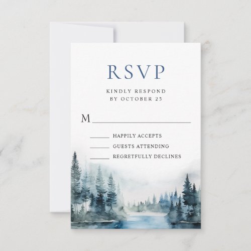 Elegant Watercolor Mountains Forest Wedding RSVP Card
