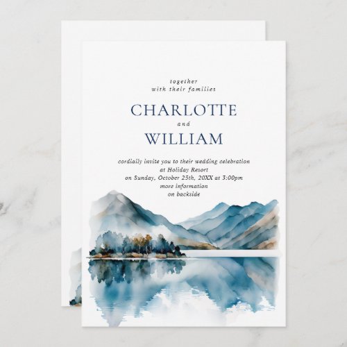 Elegant Watercolor Mountains Forest Wedding RSVP Invitation