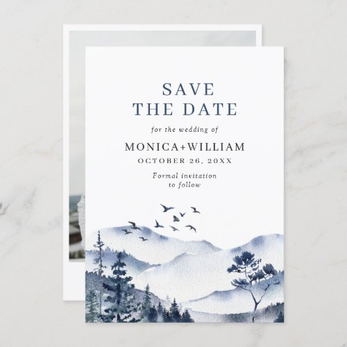 Elegant Watercolor Mountains Forest Wedding Save The Date