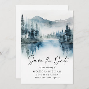 Elegant Watercolor Mountains Forest Wedding Save The Date