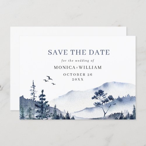 Elegant Watercolor Mountains Forest Wedding Save The Date