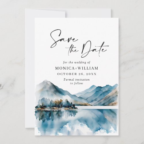 Elegant Watercolor Mountains Forest Wedding Save The Date
