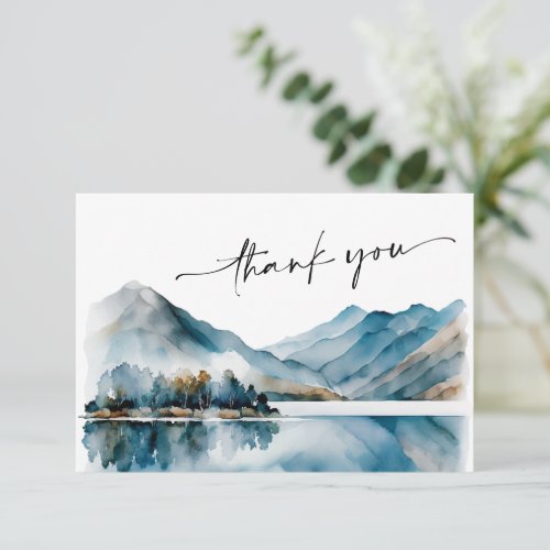 Elegant Watercolor Mountains Forest Wedding Thank You Card