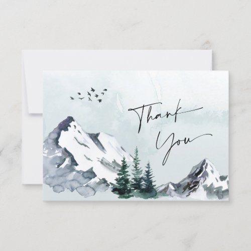 Elegant Watercolor Mountains Forest Wedding  Thank You Card