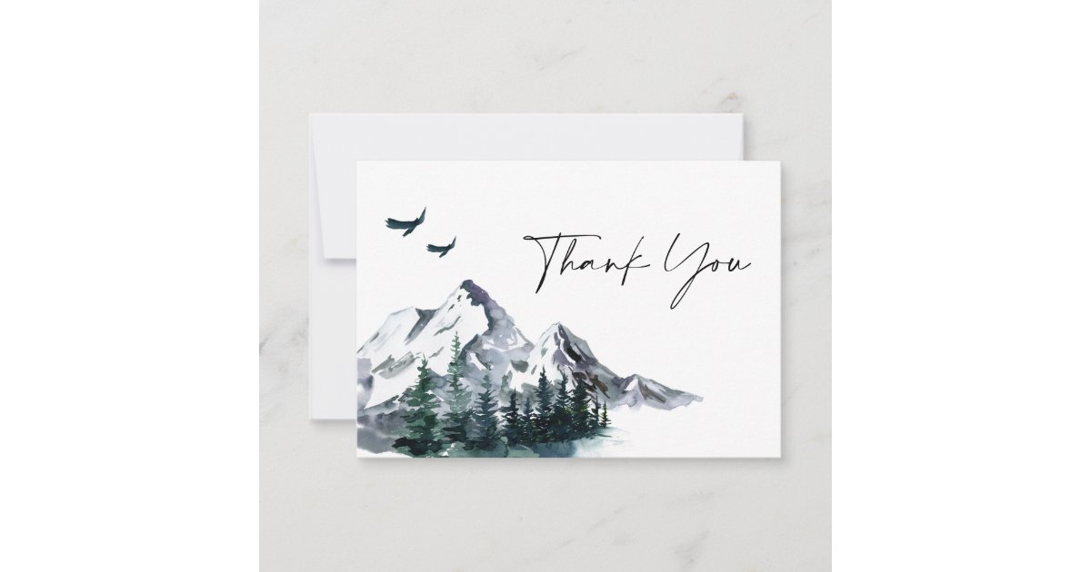 Elegant Watercolor Mountains Forest Wedding Thank You Card | Zazzle