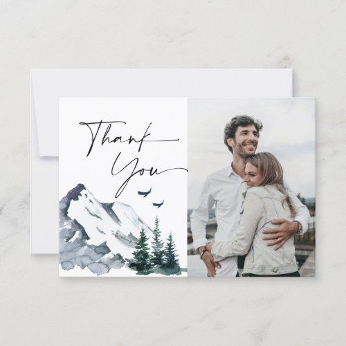 Elegant Watercolor Mountains Forest Wedding Thank You Card