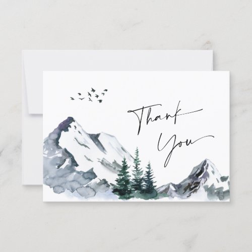 Elegant Watercolor Mountains Forest Wedding  Thank You Card