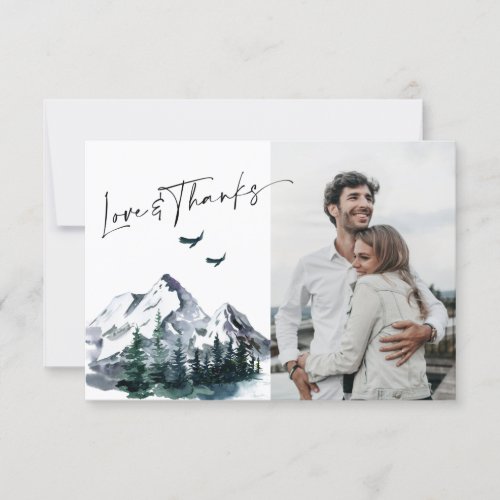 Elegant Watercolor Mountains Forest Wedding Thank You Card