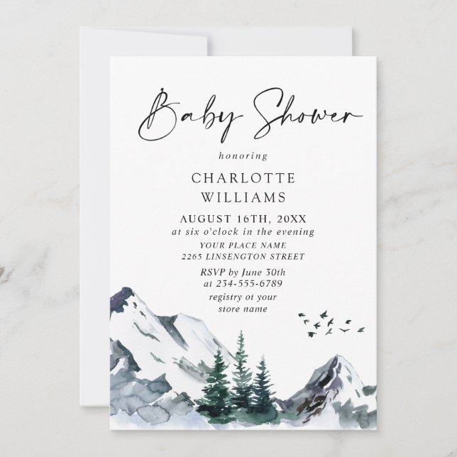 Elegant Watercolor Mountains NEUTRAL Baby Shower  Invitation (Front)
