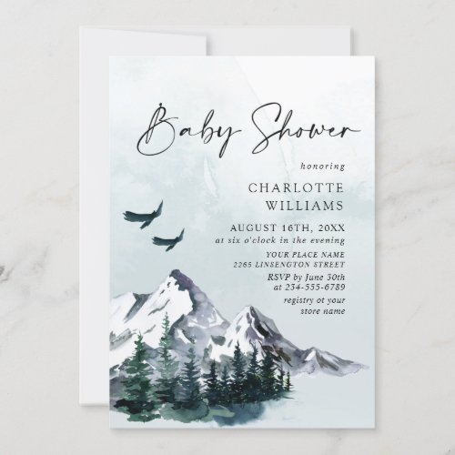 Elegant Watercolor Mountains NEUTRAL Baby Shower  Invitation