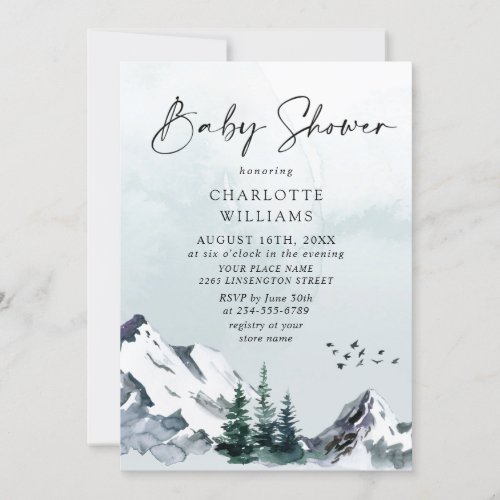 Elegant Watercolor Mountains NEUTRAL Baby Shower  Invitation