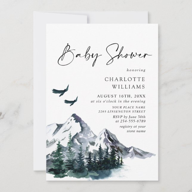 Elegant Watercolor Mountains NEUTRAL Baby Shower  Invitation (Front)