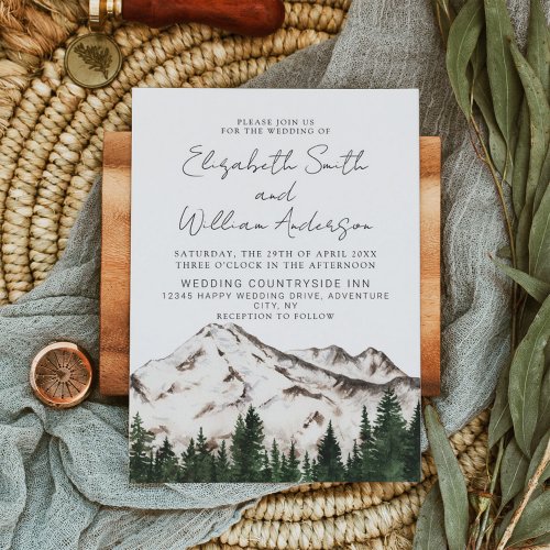Elegant Watercolor Mountains Wedding Invitation
