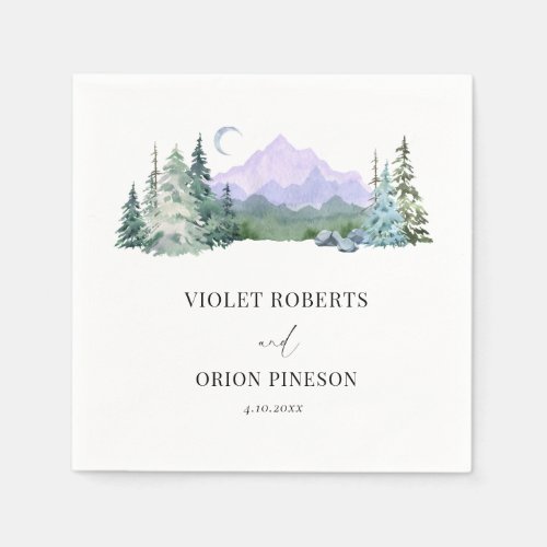 Elegant Watercolor Mountains Wedding Personalized Napkins