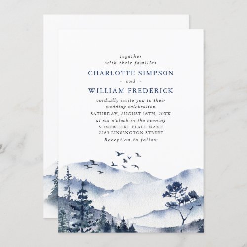 Elegant Watercolor Mountains Wedding QR code Invitation