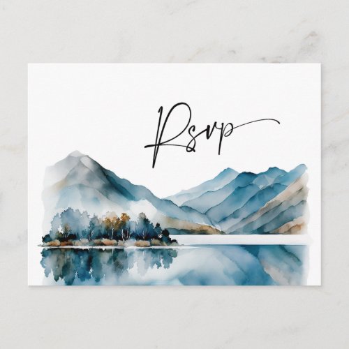 Elegant Watercolor Mountains Wedding QR code RSVP Postcard