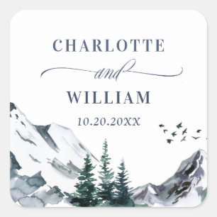 Elegant Watercolor Mountains Wedding Thank You Squ Square Sticker